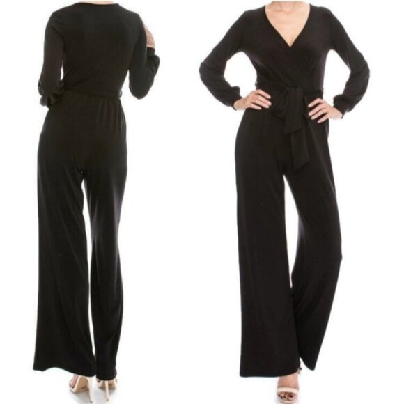 Janette Fashion Black Bell Long Sleeve V-neck Jumpsuit - Picture 3 of 3